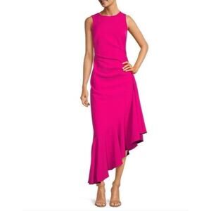 Eliza J  Asymmetrical Ruffle sleeveless Midi Dress in Fuchsia Pink Size 8